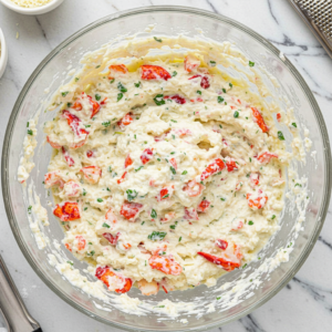 Creamy lobster ravioli filling in a mixing bowl