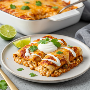 Chicken and Cream Cheese Enchiladas Served with Garnishes