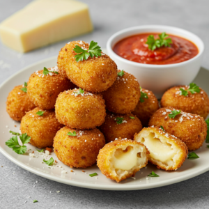 Crispy Parmesan Mozzarella Bites with marinara dipping sauce