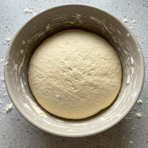 Risen dough for homemade Garlic Hawaiian Rolls