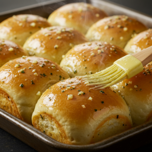 Garlic butter-brushed Hawaiian Rolls, hot from the oven