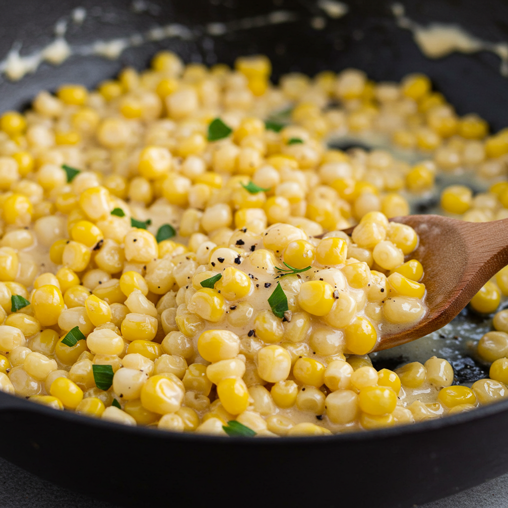 Honey butter skillet corn in a cast-iron pan