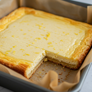 Freshly Baked Cheesecake Lemon Bars Cooling in the Pan