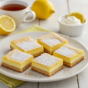 Sliced Cheesecake Lemon Bars with Powdered Sugar