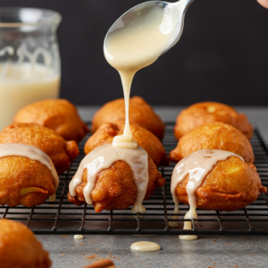 Drizzling Vanilla Glaze Over Apple Fritter Bites