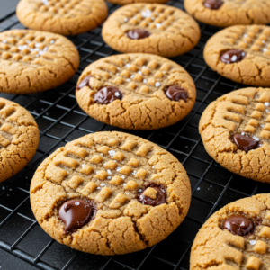 Peanut Butter Chocolate Chip Cookies Cooling on a Wire Rack