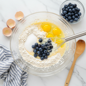 Mixing Blueberry Muffin Batter with Fresh Blueberries