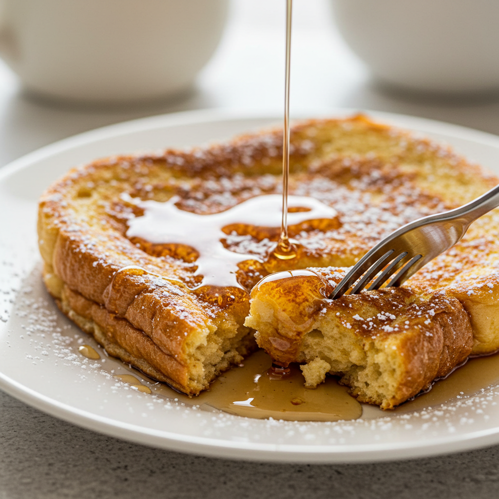 awaiian Roll French Toast with maple syrup and powdered sugar