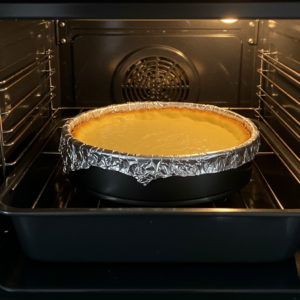 Cheesecake baking in a water bath