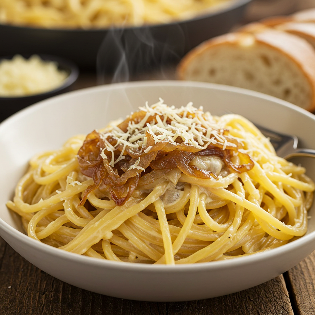 One Pot French Onion Pasta with caramelized onions and cheese