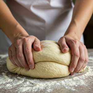 Homemade bread dough for cheese breadsticks being prepared