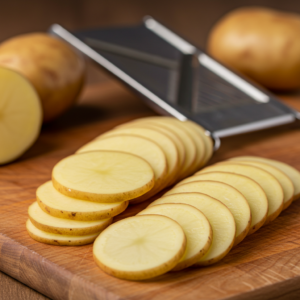 Thinly sliced Yukon Gold potatoes for muffin tin potato stacks