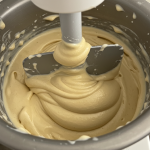 Ice cream maker churning banana pudding ice cream.