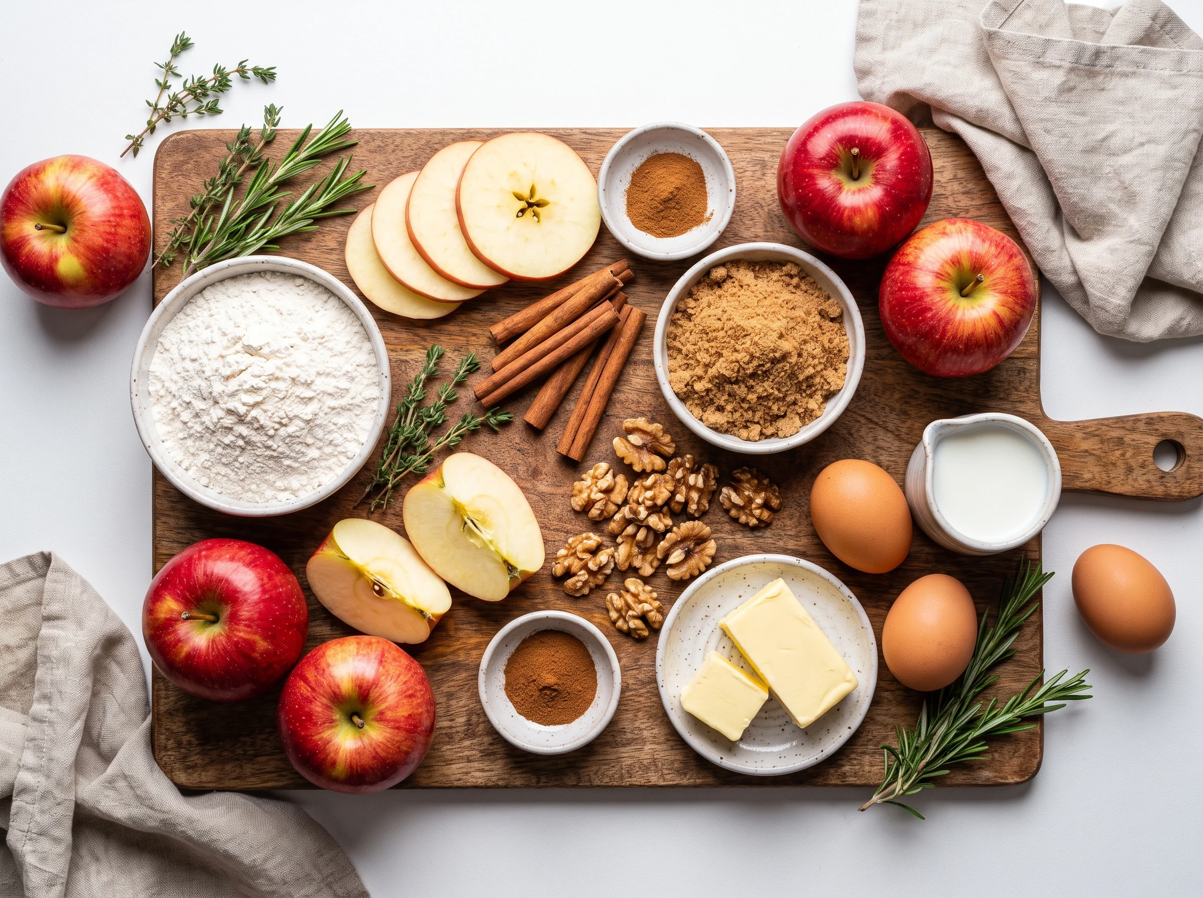 Cinnamon Apple Bread ingredients laid out on a wooden kitchen counter