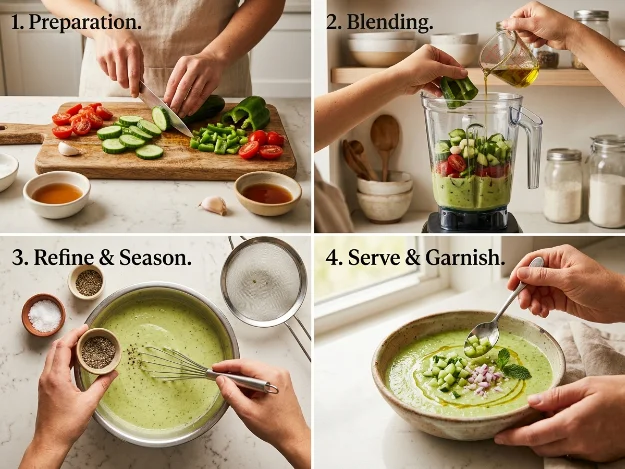 cucumber gazpacho step by step blending process