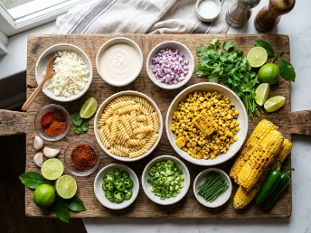 Grilled Corn Elote Pasta Salad ingredients