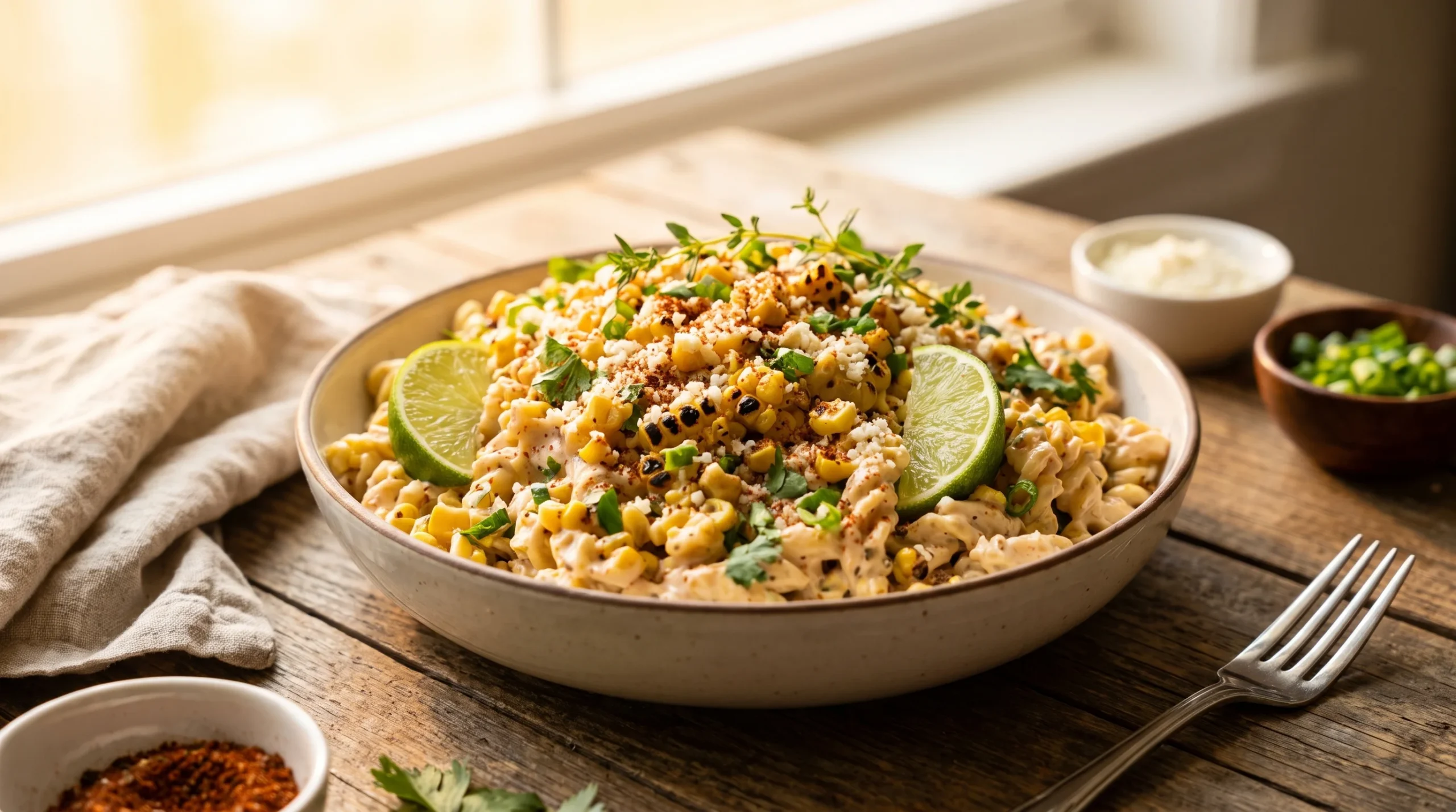 Grilled Corn Elote Pasta Salad recipe