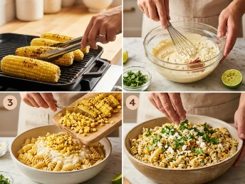 Grilled Corn Elote Pasta Salad step by step