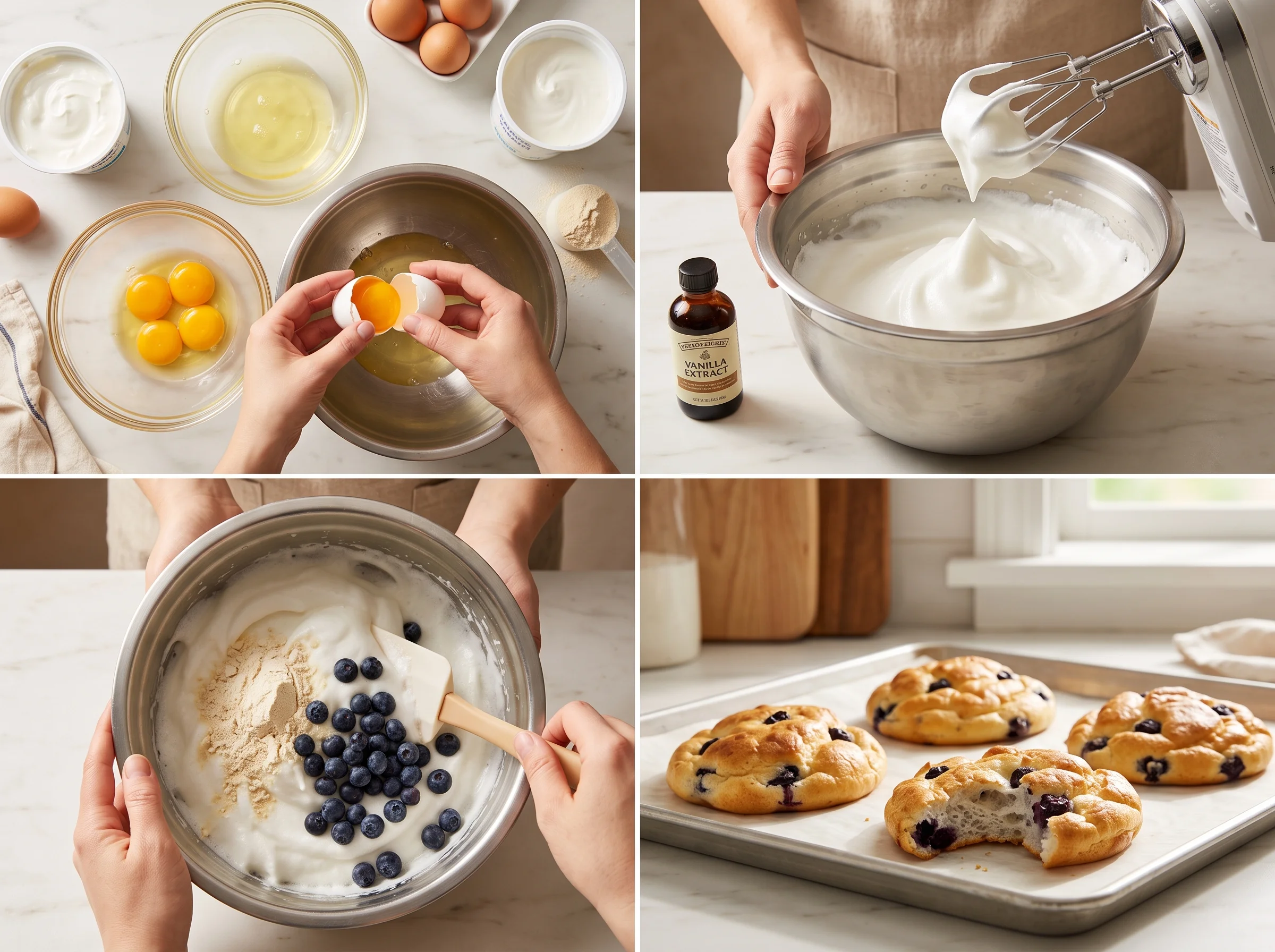 High Protein Blueberry Cloud Bread step by step