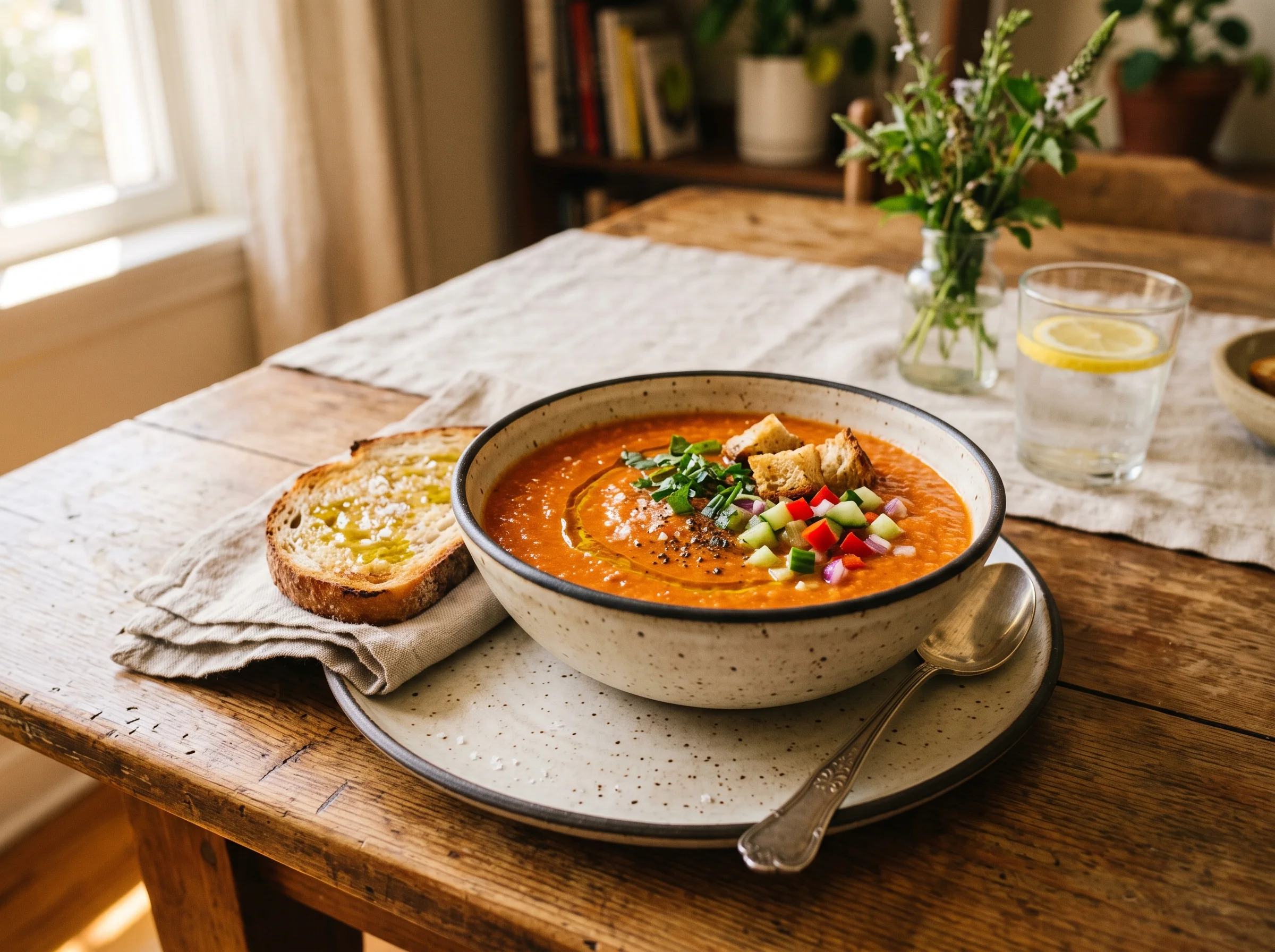 Homemade Cold Gazpacho served