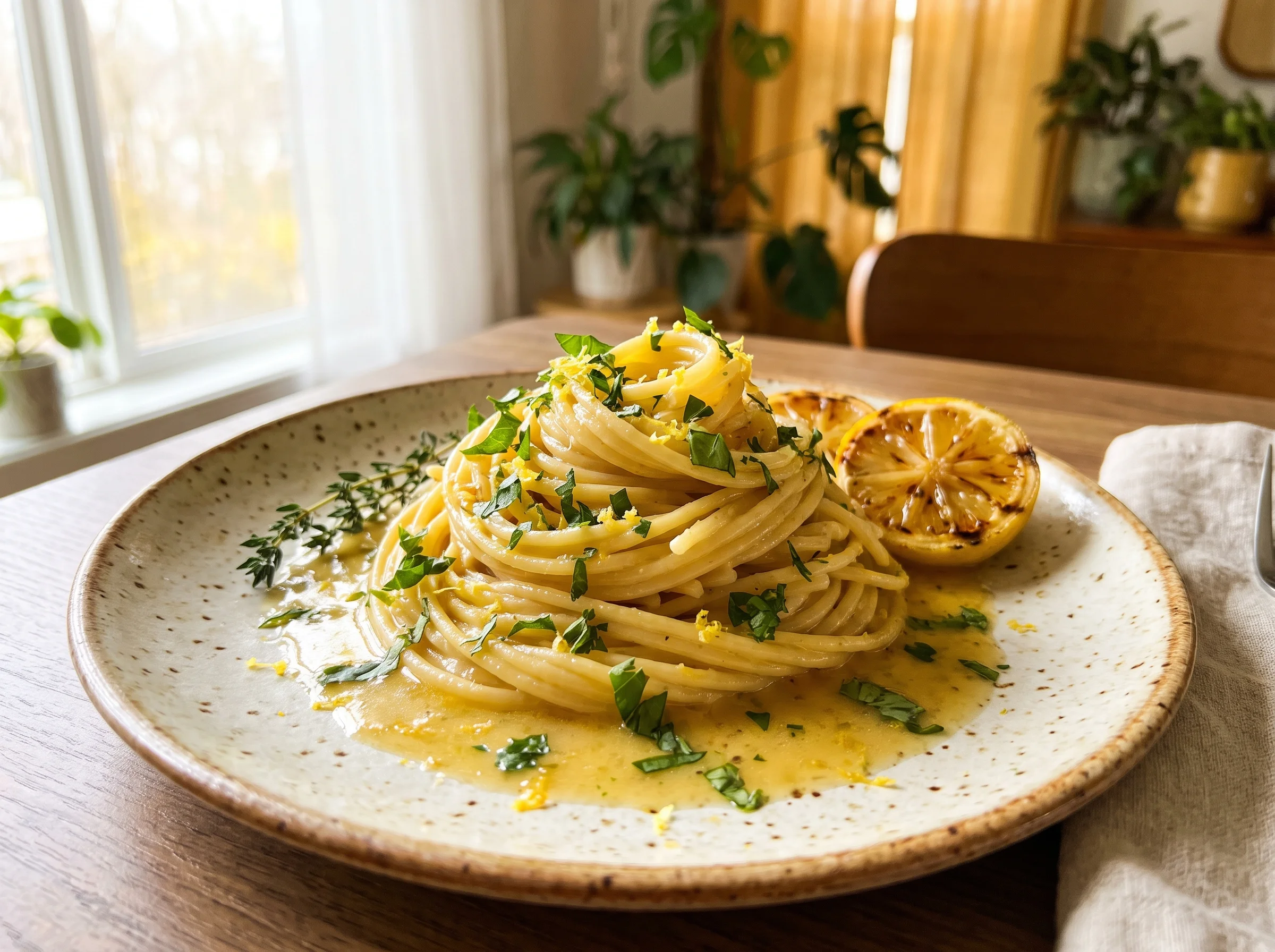 Lemon Butter Garlic Pasta served