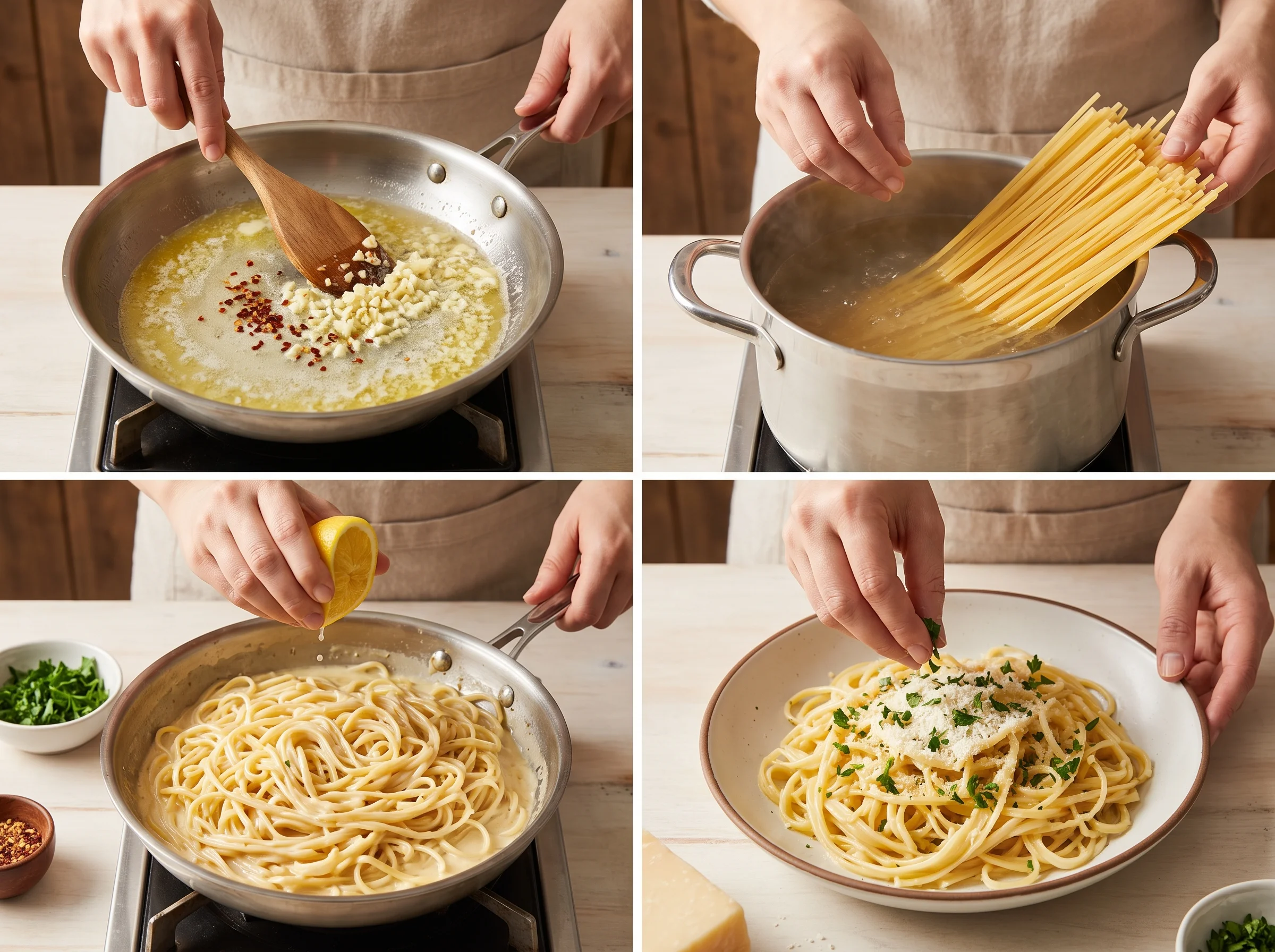 Lemon Butter Garlic Pasta step by step