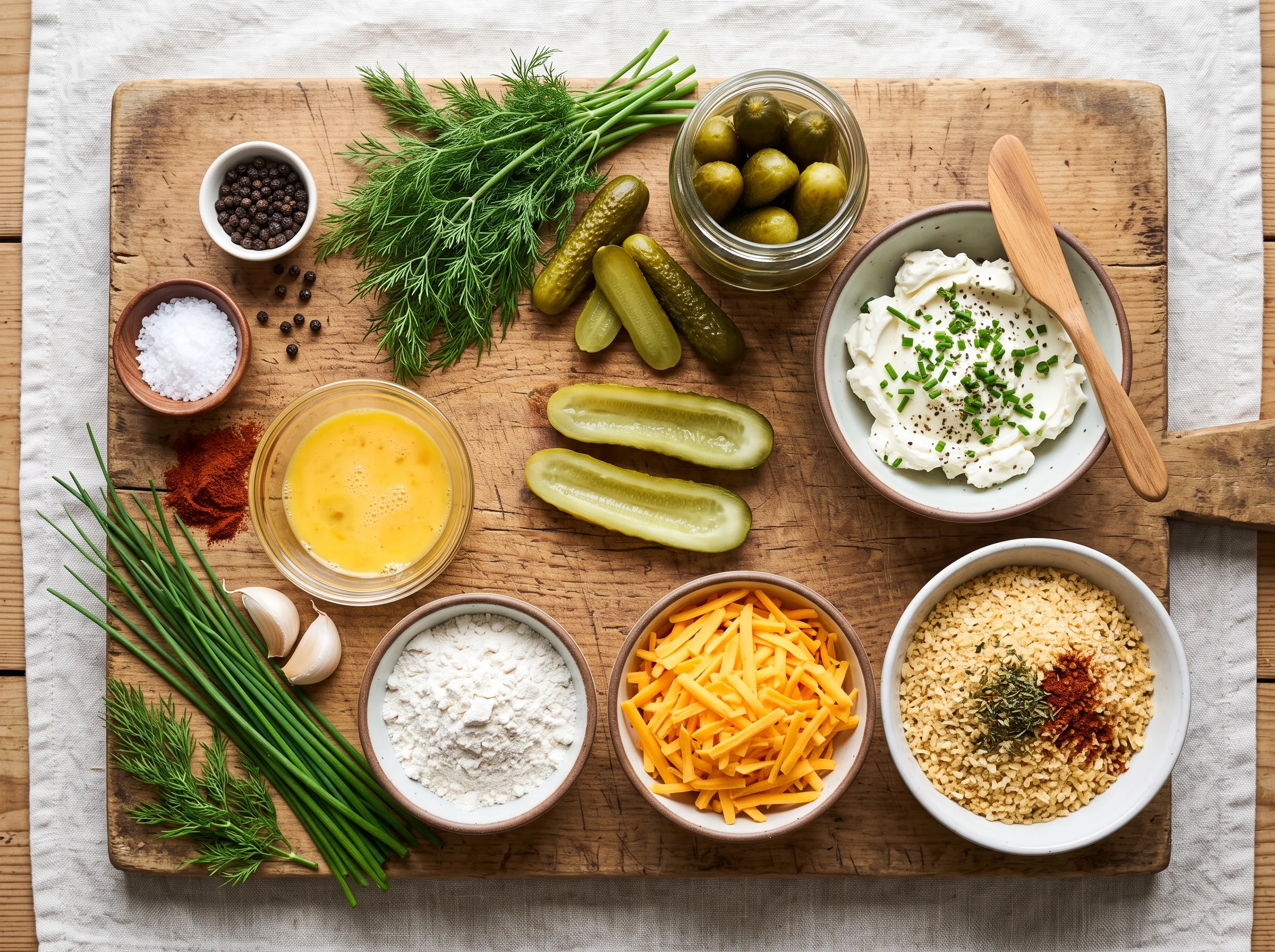 Pickle Poppers ingredients laid out on a wooden board