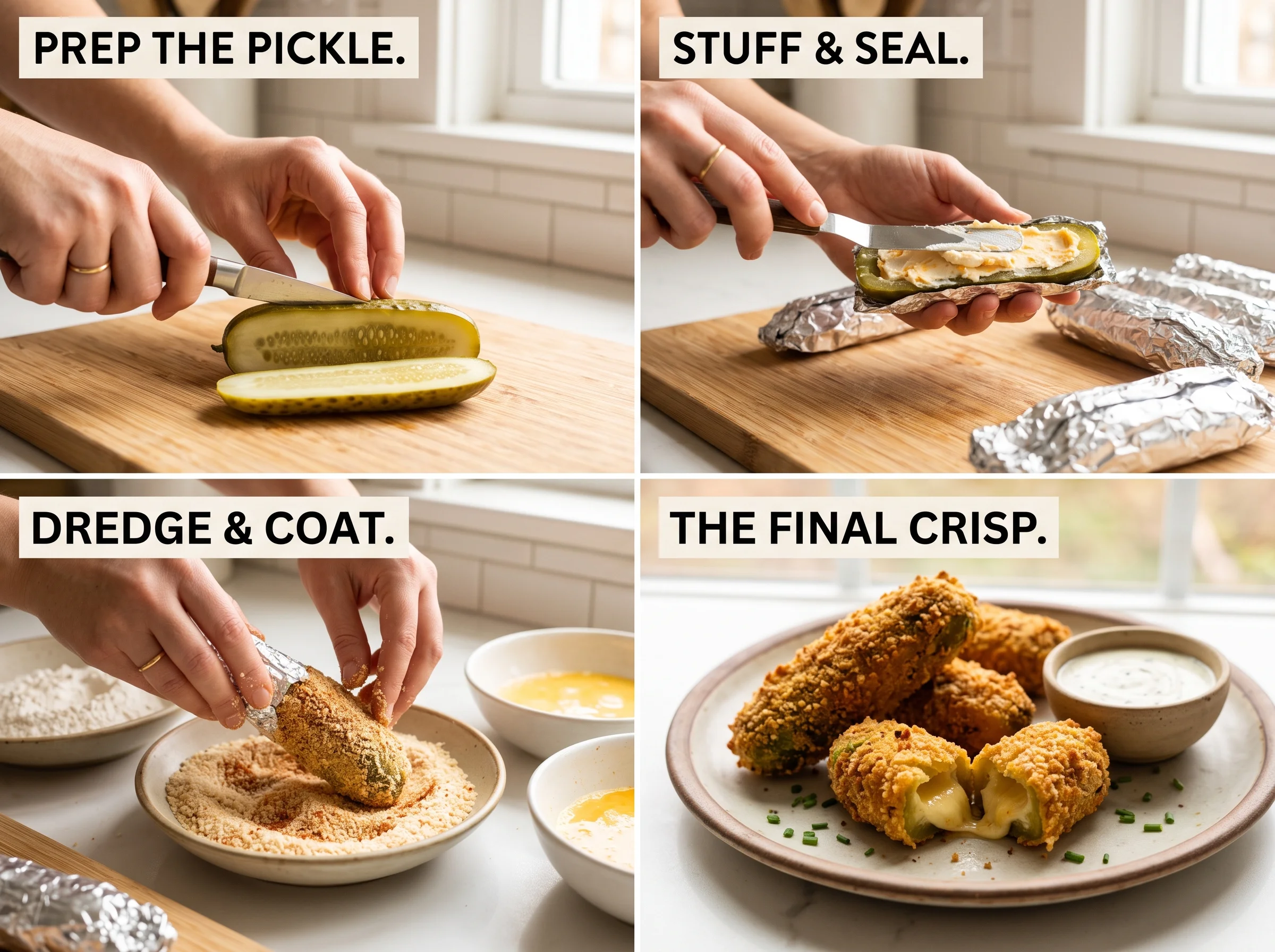 Pickle Poppers step by step breading and frying process