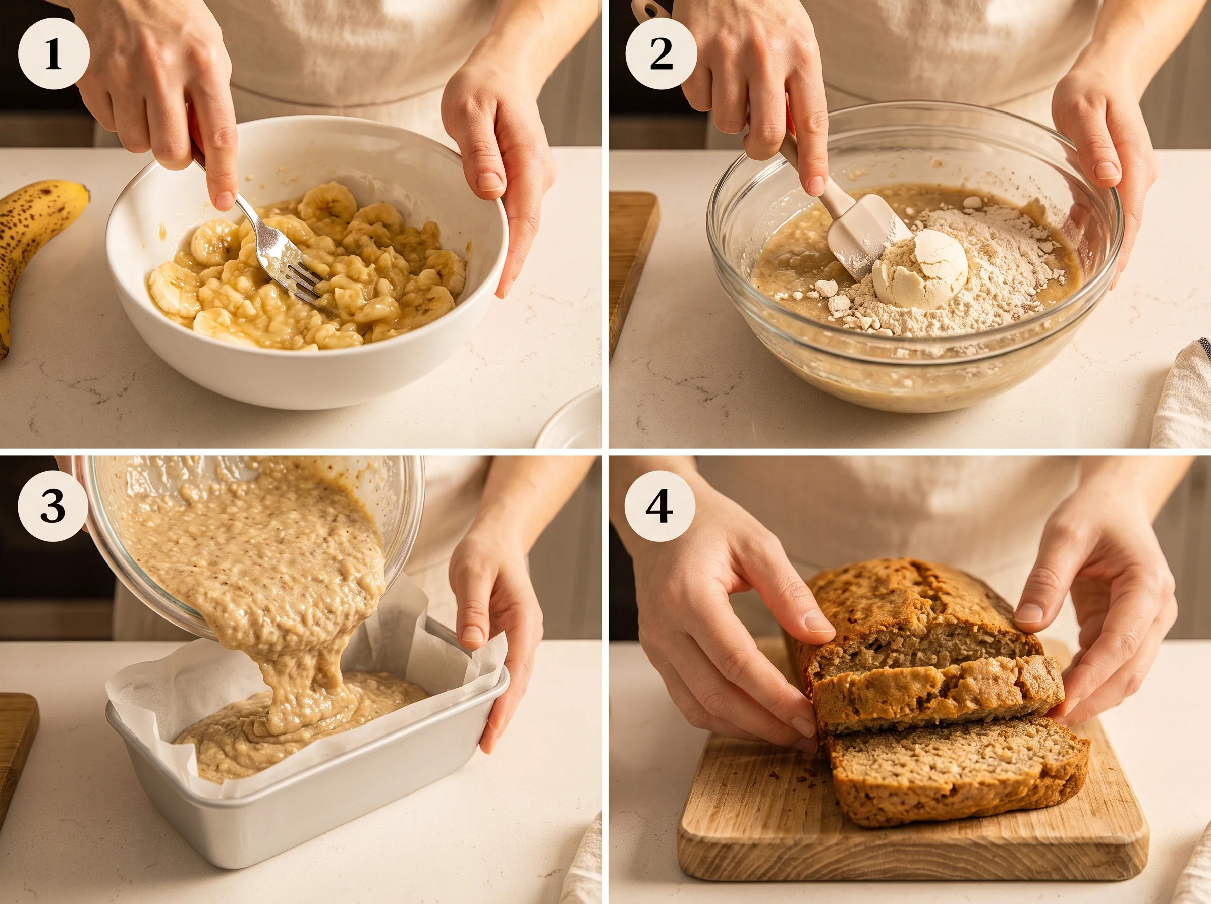 Protein Banana Bread step by step baking process